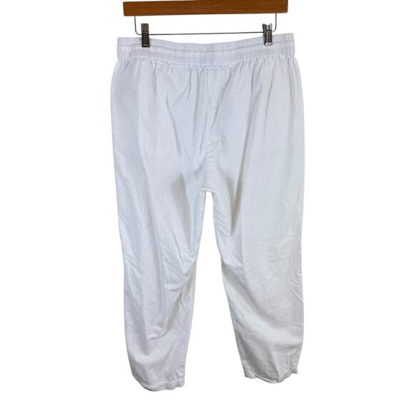 J. Crew White Elastic Waist Cuffed Cropped Lightweight Linen Cotton Pants Sz 12 - Picture 2 of 8